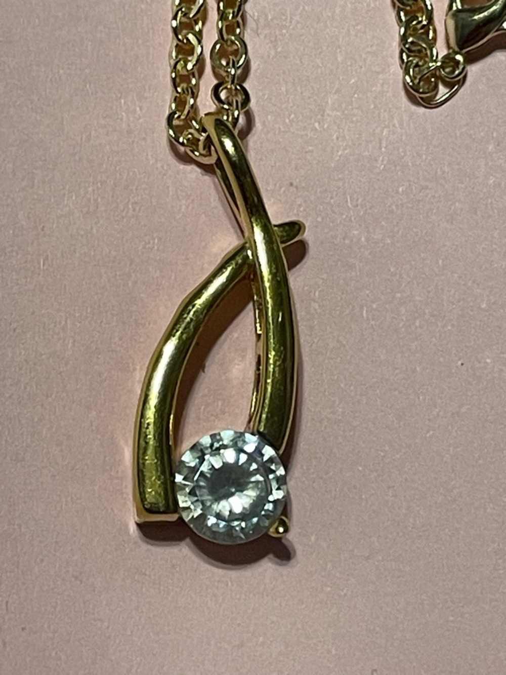 Abstract Modern Gold Tone Cubic Zirconia Necklace #9935